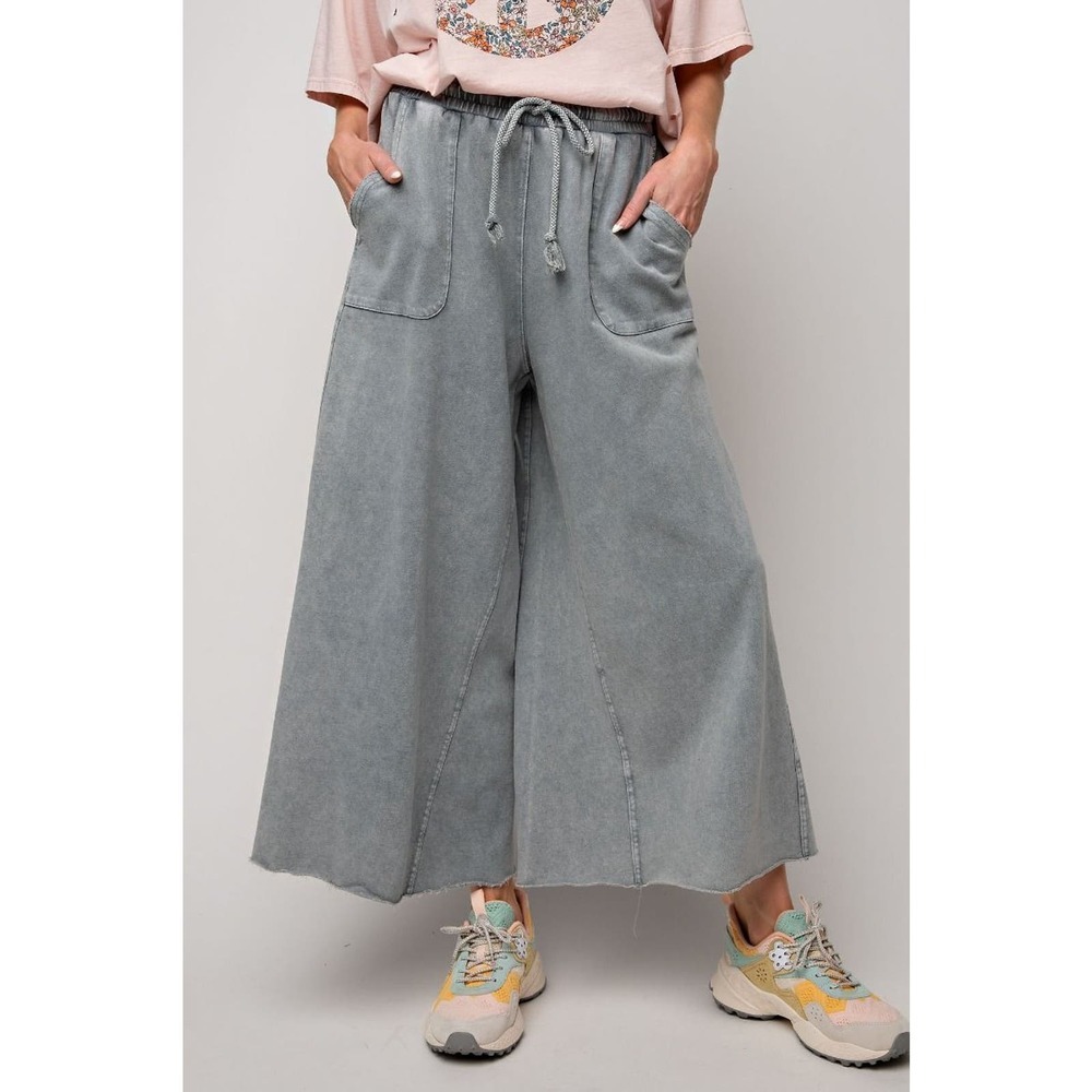 Washed Terry Knit - Wide Pants - Teal - Picture 3 of 8